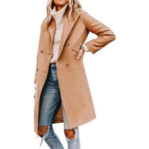 Womens Notched Lapel Collar Double Breasted Pea Coat (S-XXL)